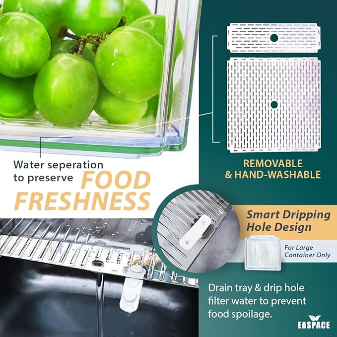 10-Pack Clear Fridge Organizer Bins with Lids & Drainage Holes, Stackable Container Set, BPA-Free Plastic Refrigerator Storage Containers for Food, Fruits, Vegetables, Meats (Multi-Purpose Storage)