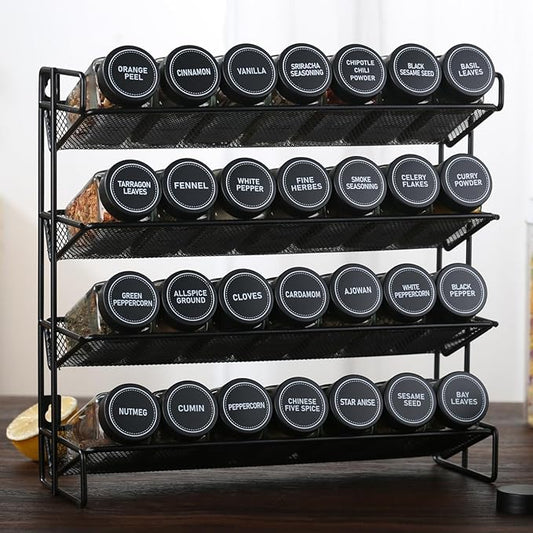 Spice Jars with Labels，4oz Black Seasoning Containers Jars Bottles with Shaker Lids for Rack, Cabinet, Drawer,Empty Square Condiment Pots (48)