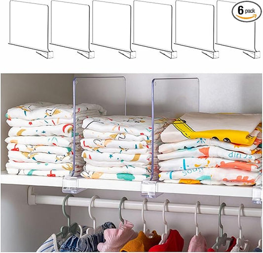 Yieach 6 Pack Clear Acrylic Shelf Divider for Closet Organization - 9.2″ Tall Closet Dividers for Wood Shelves,Cupboard,Vertical Shelf Separators in Closet for T-Shirt,Purse,Handbag,Sweater Organizer