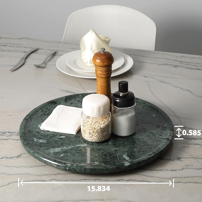 Marble Lazy Susan, 16 in Lazy Susan Turntable Organizer for Cabinet Pantry Kitchen Countertop Fridge Bathroom Makeup Vanity Countertop, Detachable Lazy Susan Organizer, Green