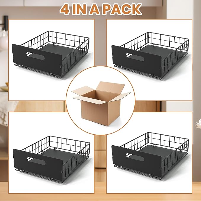Spice Rack Organizer for Cabinet, Spice Organizer, Space-Saving Spice Drawer Organizer, Large Capacity Spice Storage, Pull-Out Spice Organization with Track for Pantry, Kitchen Organization-4 Pack