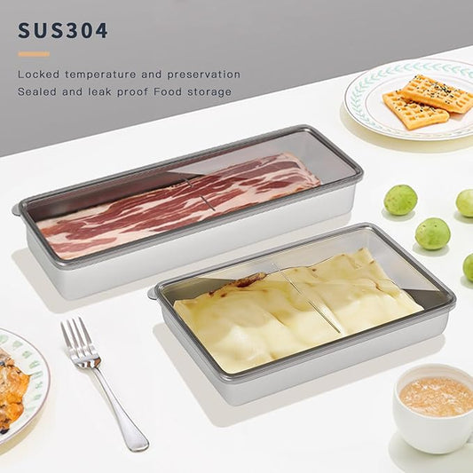 4 Pcs Deli Containers with Lids, Bacon Container for Refrigerator, Fridge Organizer, Cheese Container for Fridge, Dishwasher Safe Long Deli Meat Storage Containers Fruit Tray with Lids