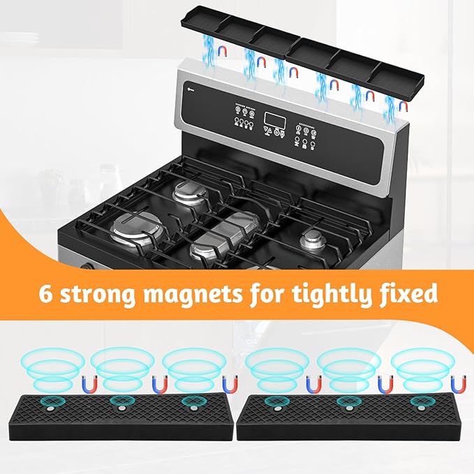 30 Inch Silicone Stove Oven Top Shelf Magnetic for Kitchen Gadgets, Soft Flexible Strong Magnetic Heat Resistant Spice Rack Kitchen Organizer for Over Oven Stove