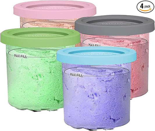 16oz Ice Cream Containers Replacement for Ninja Creami Pints, 4 Pack Creami Pint Containers Compatible with NC301 NC300 NC299AMZ NC290 Series Ice Cream Maker, BPA-Free, Airtight & Dishwasher Safe