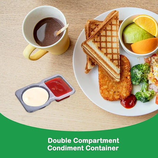 40 Sets Disposable Condiment Container with Lid, Double Compartment Plastic Container for Used for Travel Size Condiments, Snack, Dipping Sauce