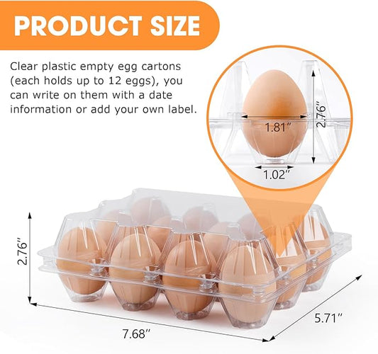 40 Pack Plastic Egg Cartons Cheap Bulk,1 Dozen Clear Empty Egg Cartons for Chicken Eggs 3x4 Grids,Reusable Egg Carton for Family, Chicken Farm, Markets Display