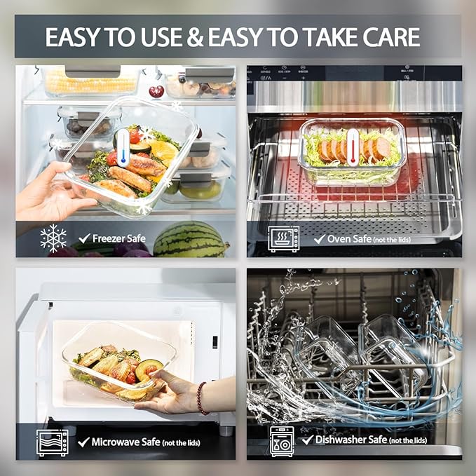 [10-Pack Glass Meal Prep Containers with Lids, Food Storage Containers with Snap Locking Lids, Airtight Lunch Containers, Microwave, Oven, Freezer and Dishwasher