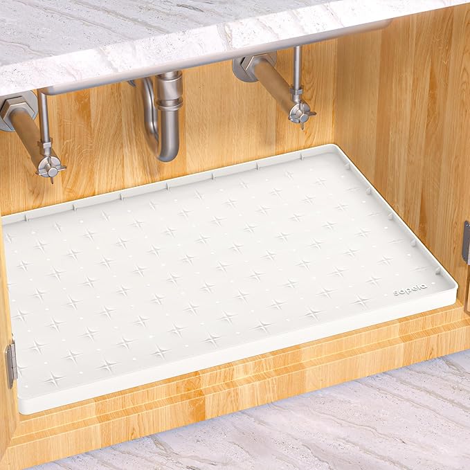 Sdpeia Under Sink Mat for [28" x 22"] Cabinet, Upgraded Silicone Waterproof Mat Kitchen Cabinet Liner Cabinet Protector Kitchen Organizers and Storage