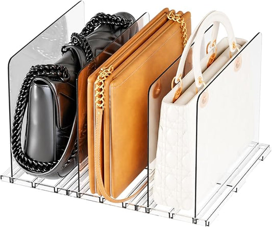 Yieach 4 Pack Acrylic Clear Shelf Dividers for Closet Organization -Suitable for Wire Shelves,Cupboard- Bag,Purse Dividers and Handbag Organizer,Vertical Shelf Separators in Closet for Sweater,T Shirt