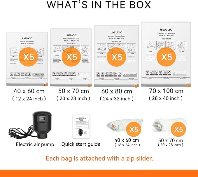 [2024 NEW] 30 Pack Vacuum Storage Bag (5 Jumbo/5 Large/5 Medium/5 Small/10 Roll) | Electric Pump | Space Saver | Rapid Vacuum | Double Zip | Clip Stopper | Clothes, Blanket Compression and Travelling