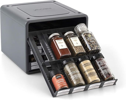 YouCopia SpiceStack Adjustable Spice Rack 24-Bottle Organizer for Cabinet or Pantry Storage, Granite