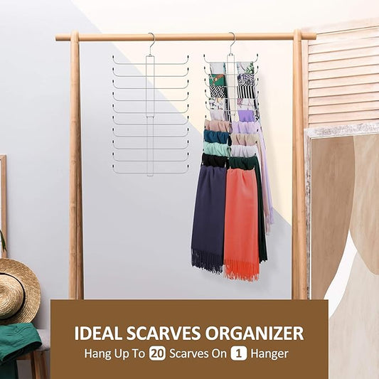 ZEDODIER Scarf Organizer Scarf Hanger for Closet, 2 Pack Rotatable Sturdy Hijab Holder Holds 40 Scarves, Space Saving Closet Organizers and Storage, Silver