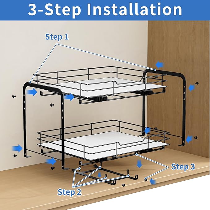 2-Tier Pull Out Spice Rack Organizer for Cabinet, Spice Rack Organizer, Height Adjustable Heavy Duty Metal Basket for Inside Cabinets & Pantry (13.5''Wx10.5''Dx9.5''H)
