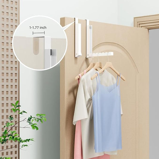 2 Pack Over The Door Hangers for Clothes, Folding Over The Door Drying Rack for Laundry,Over The Door Clothes Hanger,Overdoor Hanger Hook Coat Rack, Drying Rack for Dorm, Portable,White