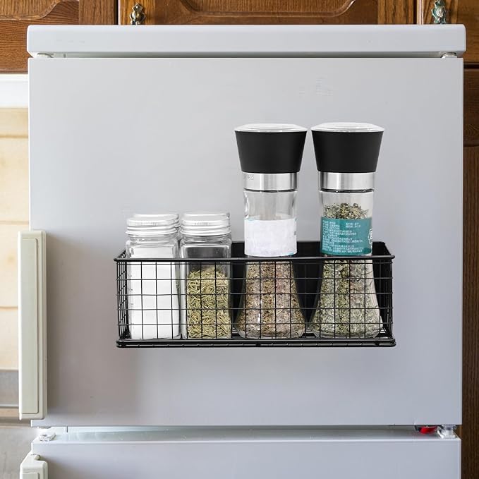 2 Pack Magnetic Basket for Fridge Magnetic Fridge Shelf Versatile Metal Organizer Storage Bin Moveable Strong Magnetic Spice Rack Organizer for Home Kitchen Office Refrigerator Holds