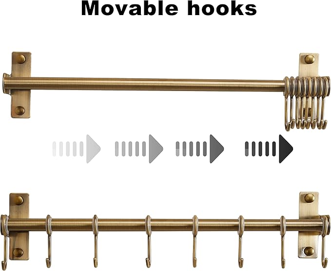 DSEAP Pot Rack - Pots and Pans Hanging Rack with 8 Hooks, Double Bars, Wall Mounted, Bronze