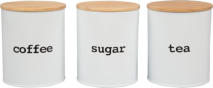 Kitchen Canister Set with Air Tight Bamboo Lids- 3 Food Storage Containers for Coffee, Tea and Sugar