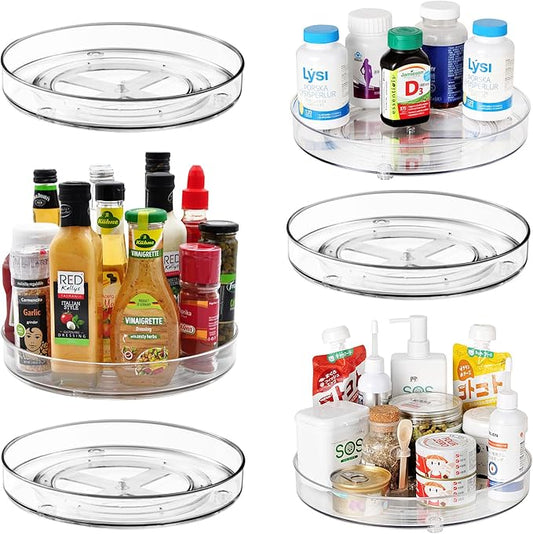 Amolliar Lazy Susan 9" 6 Pack Rotating Turntable Organizer for Cabinet, Kitchen, Fridge, Bathroom, Vanity, Countertop, Pantry Storage, Condiment Spice Rack, Under Sink Organizer