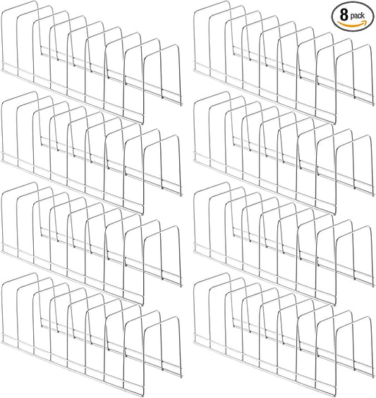 Tioncy 8 Pcs Lid Organizer for Cabinet Stainless Steel Kitchen Organizer Pan Shelf Cabinet Cutting Board Holder Lid Storage for Pot Pan Serving Trays Bakeware Dish Plate Christmas Container