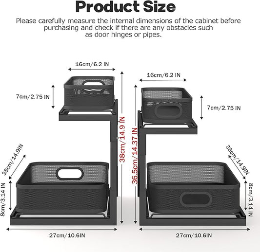 1 Pack-14.4"-14.9"IN Under Sink Organizers And Storage Height Adjustable,Mesh Under Cabinet Organizer For Kitchen,Bathroom-Black