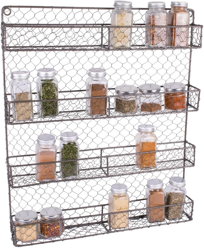 DII Farmhouse Vintage Decorative Metal Pantry Spice Rack Organizer, 17Lx2.3Wx20H, 4 Tier Spice Rack - Rustic