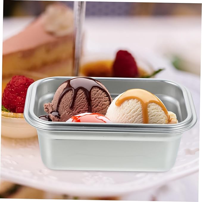 DOITOOL Reusable Ice Cream Storage Containers for Freezer with Lids Stainless Steel Freezer Box Insulated Ice Cream Tub Fridge Organizer Box for Refrigerator, 17 X 11 X 7cm