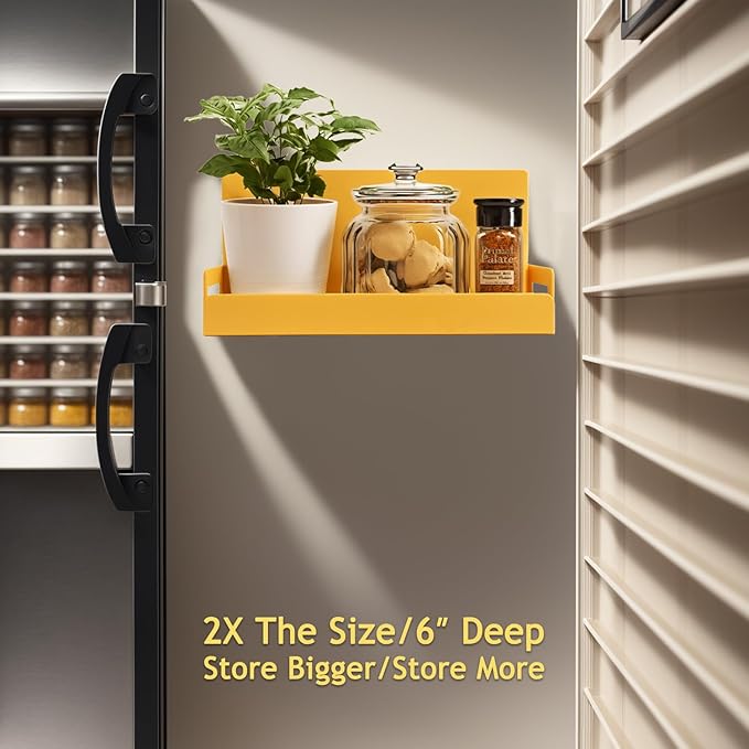 Magnetic Spice Rack for Refrigerator, Heavy Duty Metal Magnetic Fridge Shelf, 6" Deep Kitchen Spice Organizer and Storage, 20LB Max Capacity