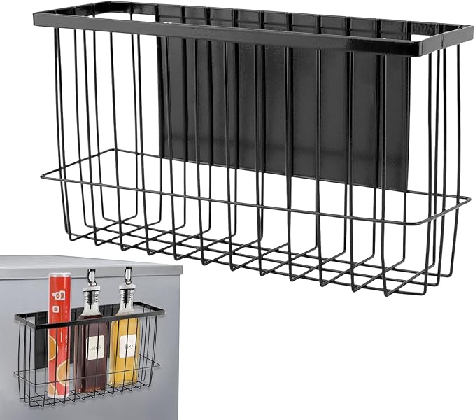Magnetic Spice Rack for Refrigerator, Magnetic Basket Organizer Shelf Rack, Kitchen Moveable Magnetic Storage Holder, Office File Plastic Food Wrap Spice Pegboard Holder