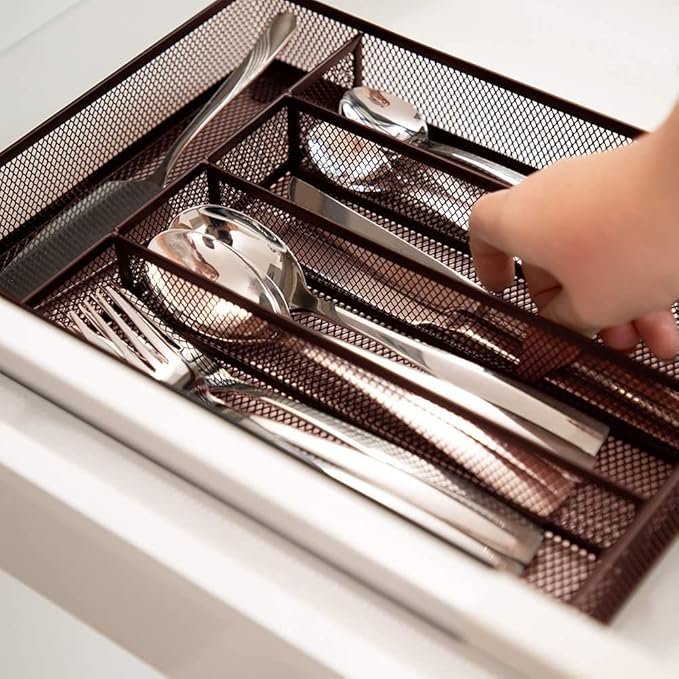 Silverware Tray for Drawer, Silverware Organizer, Metal Drawer Organizer Kitchen Utensils with Foam Feet Multi Compartments Cutlery Organizer in Drawer
