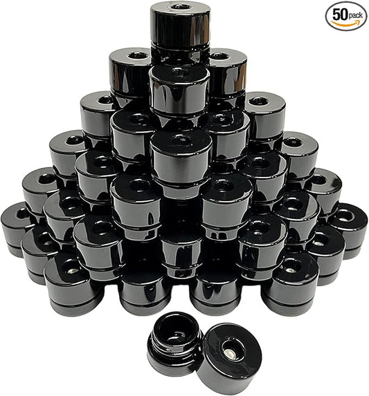 (50 Pack Refillable Storage Vacuum Seal Container Jar For Herb Floral Powder Spice Concentrates, 4ml Black Gloss