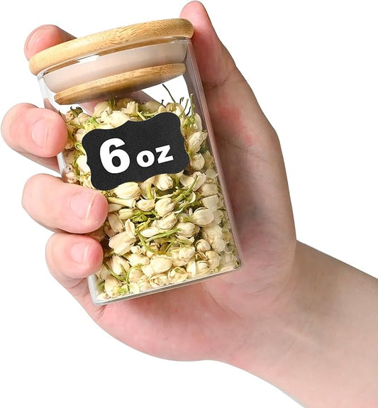 6oz Glass Food Storage Jars, Glass Jars with Bamboo Lids, Kitchen Storage Jars, Set of 12, Canisters with Airtight Lids for Spice, Coffee, Cookie, Pantry Organizers