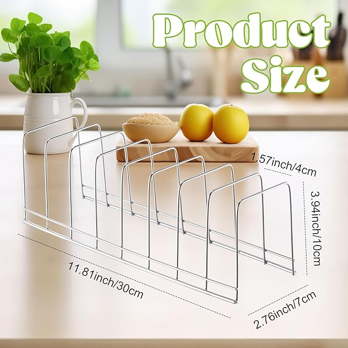 Tioncy 8 Pcs Lid Organizer for Cabinet Stainless Steel Kitchen Organizer Pan Shelf Cabinet Cutting Board Holder Lid Storage for Pot Pan Serving Trays Bakeware Dish Plate Christmas Container