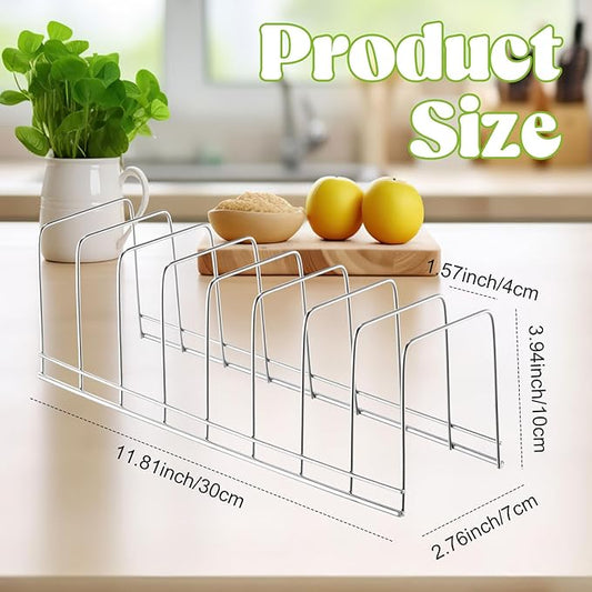Tioncy 8 Pcs Lid Organizer for Cabinet Stainless Steel Kitchen Organizer Pan Shelf Cabinet Cutting Board Holder Lid Storage for Pot Pan Serving Trays Bakeware Dish Plate Christmas Container