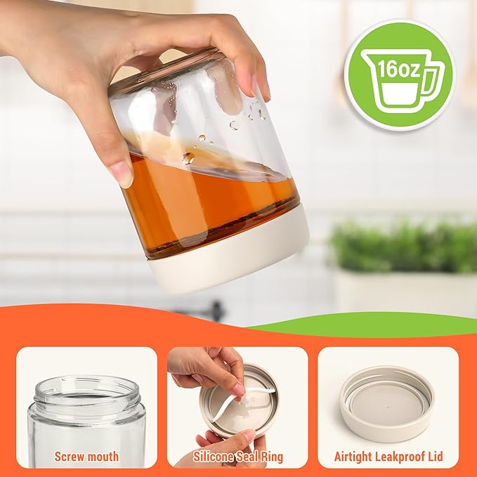 6-Pack 16oz Glass Jars with Lids for Food Storage Meal Prep Airtight