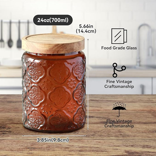 Vintage Glass Jar with Lid,Cookie Candy Jar Coffee Canister Food Storage Containers Storage Jar Set for Kitchen Office (Brown)