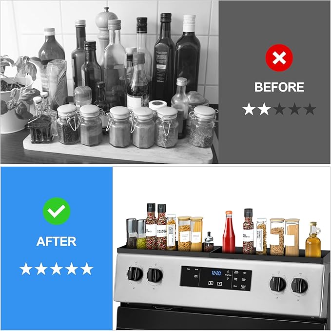 30" Magnetic Stove Top Shelf Spice Rack,2 Pack 15" kitchen Seasoning Organizers Storage Gadgets Spice Rack Over The Stove Shelf Metal,Only For Flat Top Stove (Black)