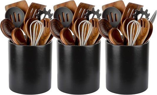 Utensils Caddy, Cutlery Organizer Elegant Black Porcelain, Spoon Holder for Party & Kitchen Tableware