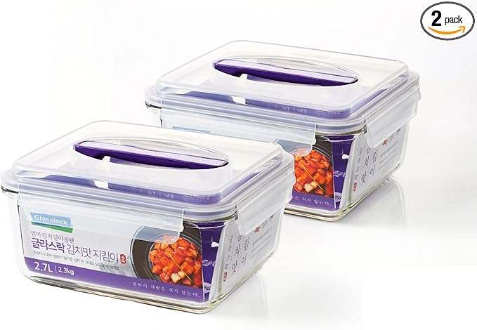 GLASSLOCK 91 Oz Glass Food Storage set of 2 – Large Capacity, Airtight & Leak-Proof, BPA Free Lid with Carry Handle, Microwave, Dishwasher, Fridge & Freezer Safe, Marinating, Sauce, Fruit Storage