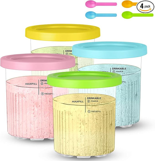 Creami Pint Containers for Ninja Creami Pints and Lids - 4 Pack Ninja Creami Deluxe Pints, 24oz Ice Cream Containers Suitable for NC500/NC501 Series Ice Cream Maker, Airtight BPA-Free