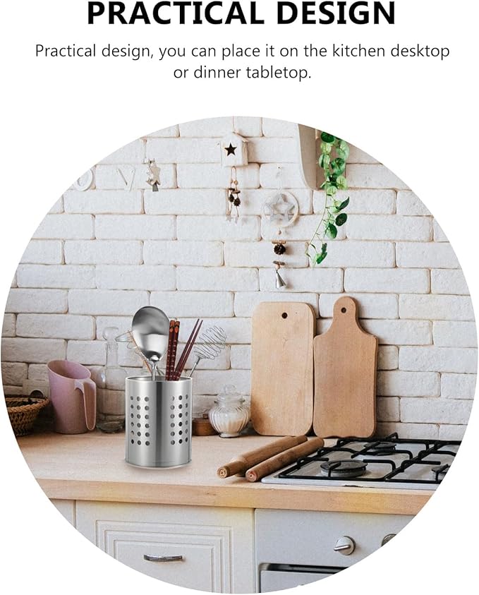 DOITOOL 2PCS Stainless Steel Kitchen Utensil Holders for Countertop Spoon Holder Silverware, Chopsticks Holder Spoon and Fork Holder for Restaurant (10X10X17CM)