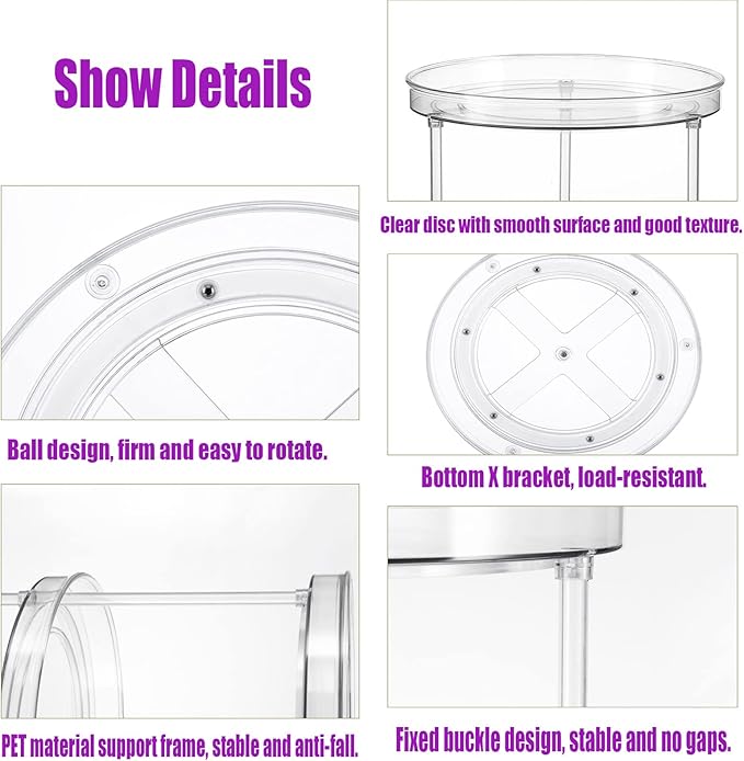 2 Tier Lazy Susan Organizer, Raised Edge Swivel Organizer for Spices, Condiments, Round Clear Turntable Organizer for Cabinets, Countertops, Bathroom, Refrigerator, Dining Room Organizer,9.5 Inches