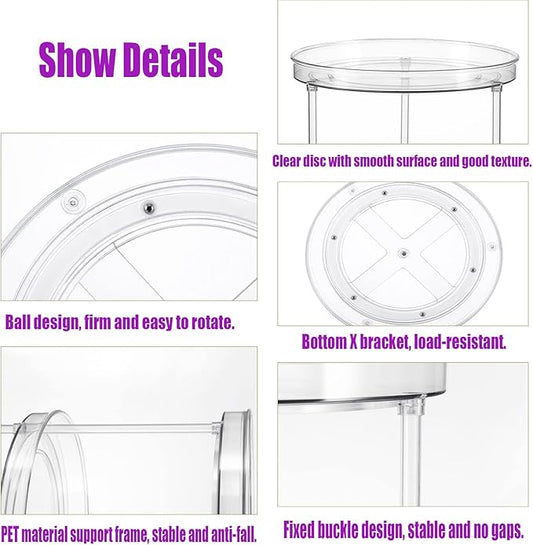 2 Tier Lazy Susan Organizer, Raised Edge Swivel Organizer for Spices, Condiments, Round Clear Turntable Organizer for Cabinets, Countertops, Bathroom, Refrigerator, Dining Room Organizer,9.5 Inches