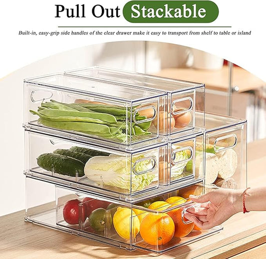 Stackable Clear Storage Drawer for Pantry Shelf, Fridge Organizer for Fruit, Vegetable, Vanity, Pantry Containers Organization(Extra Large)