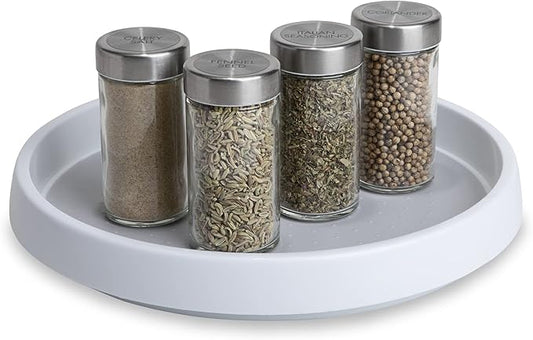 Smart Design Lazy Susan Turntable - 10 Inch - Non-Slip Lining and Feet - BPA Free - Cupboard, Fridge, Jars, Spices, Cans, Cabinet, Countertop, Pantry, Storage, Kitchen Organizer - White with Gray