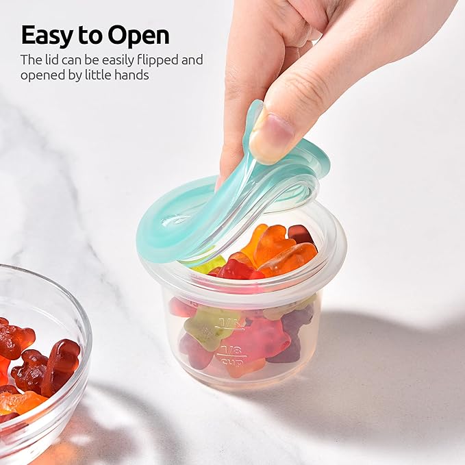 U-Taste 2oz Silicone Food Container: Mini Kitchen Storage with Airtight Lid, Freezer & Microwave Safe, Dip Box with Date Marking Circle, Clear Round Stackable for Sauce, Dressing, Condiment (Teal)