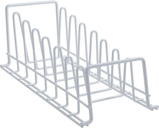 Organize It All Vinyl Coated Kitchen Wire Lid Plate Rack, 8 dividers, Great for Storing Plates, Lids, Kitchen Organization, White