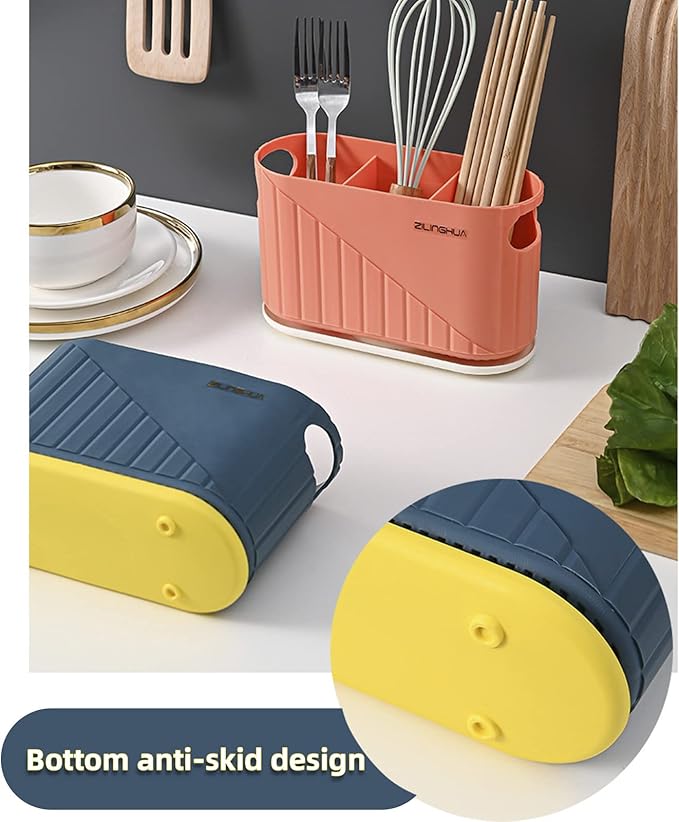 Kitchen Cutlery Drainer Utensil Holder Cutlery Storage Box Wall-Mounted Tableware Storage Holder Utensil Caddy Flatware Organizer Countertop (White)