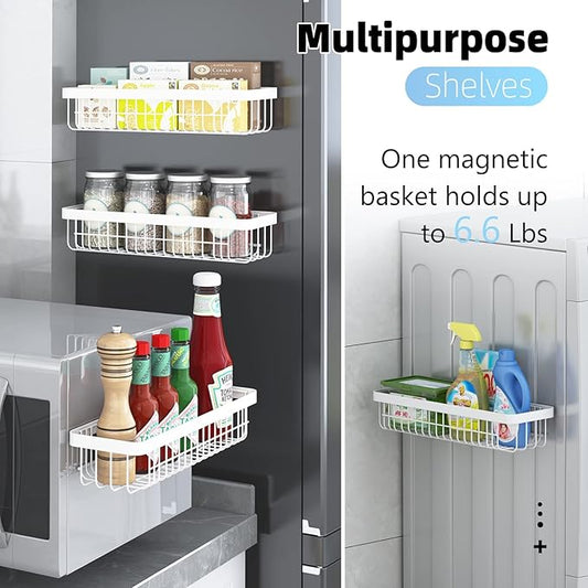 Warome Magnetic Spice Rack for Refrigerator, 4 Tier Shelf Organizer with Strong Magnets, Kitchen Storage Gadget with Utility Hooks
