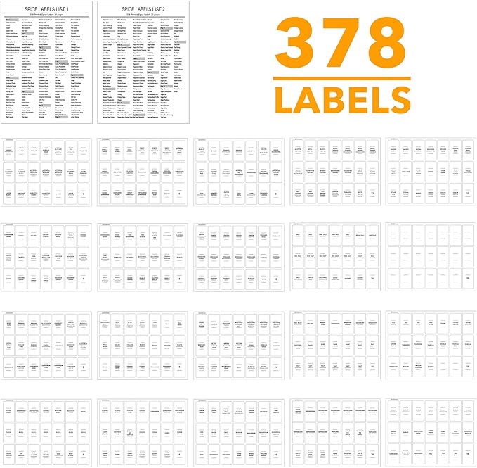 SpaceAid Spice Drawer Organizer with 24 Spice Jars, 378 White Minimalist Spice Labels, 4 Tier Seasoning Rack Tray Insert for Kitchen Drawers, 11.25" Wide x 17.5" Deep