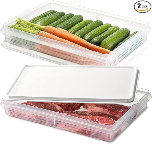 Deli Meat Containers with Lids – Set of 2 Deli Food Containers with Lids – Airtight Food Storage Containers for Cheese, Bacon, Fruits, Cookies – BPA-Free Stackable Deli Meat Container for Fridge